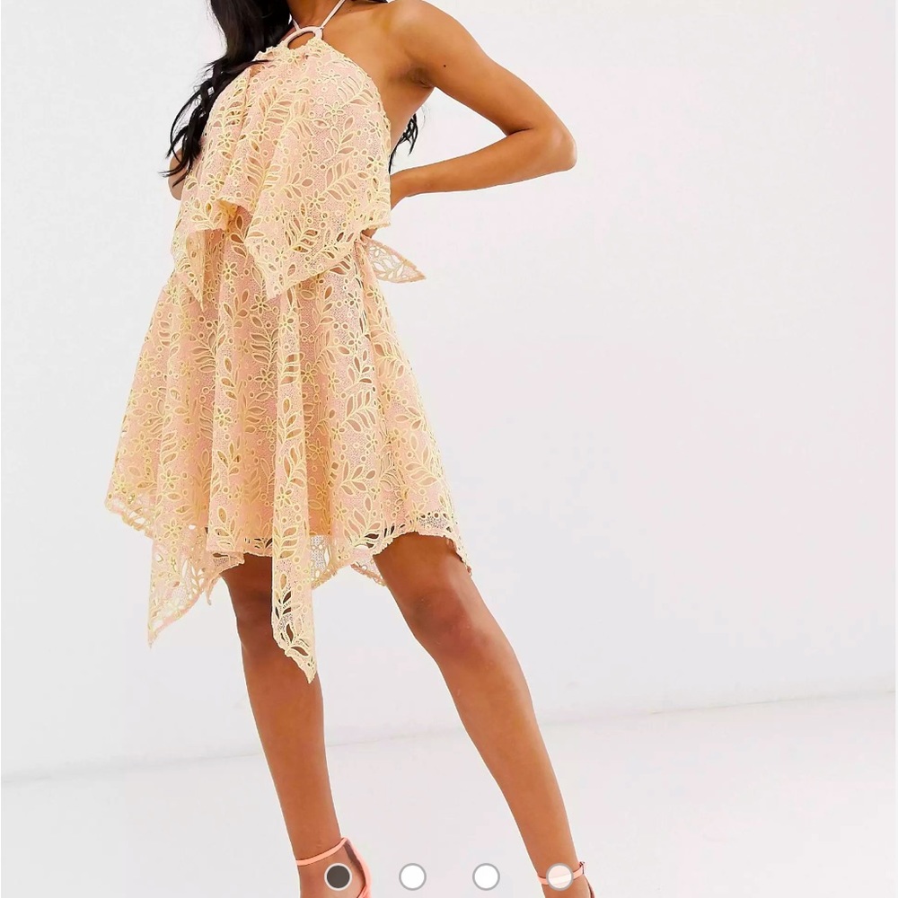 ASOS DESIGN mini dress with double layer in cutwork lace (size 0)